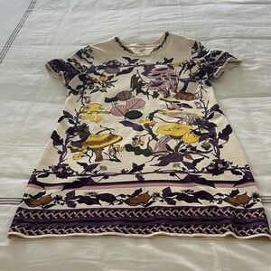 Tory Burch Cream Top with Yellow and Purple Floral Design